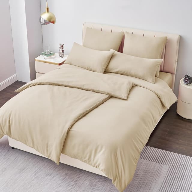 Detalle de Aisbo Bettwäsche 135x200 4-teilig Khaki aus Mikrofaser (mit Reißverschluss, ÖKO-TEX)