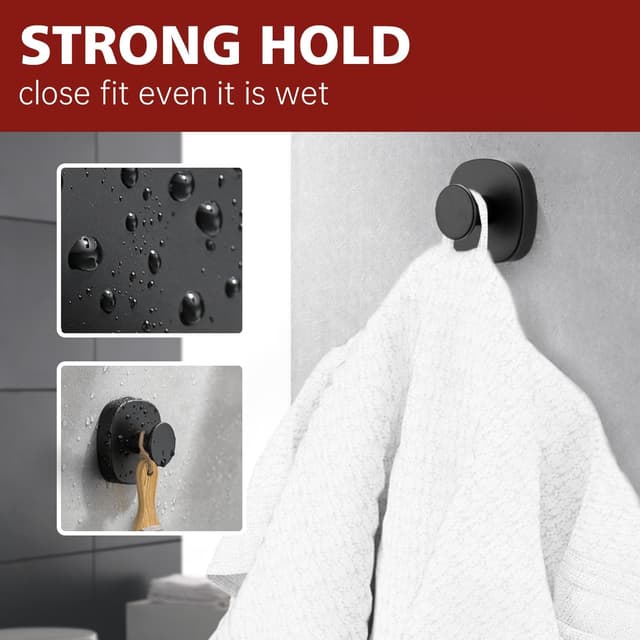 Detalle 2 de ZUNTO 4 Pack Suction Cup Hooks (Stainless Steel, Black) – No Drilling Towel Holders