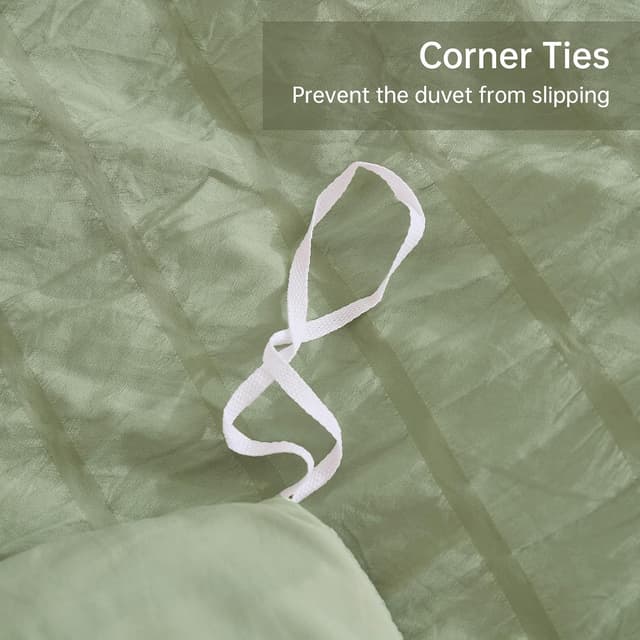 Thumbnail 6 de Seersucker Double Green Duvet Cover Set White (3-Piece) with Ruffle Edge & Concealed Zipper Closure, Double 200×200 cm