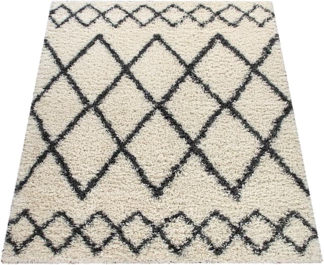 Thumbnail 4 de Paco Home Alfombra Salón Shaggy Rombos Cremal, 60x100 cm