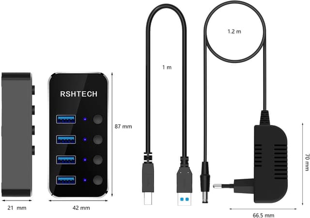 Thumbnail 5 de RSHTECH USB Hub Aktiv 3.0 4‑Port mit Netzteil