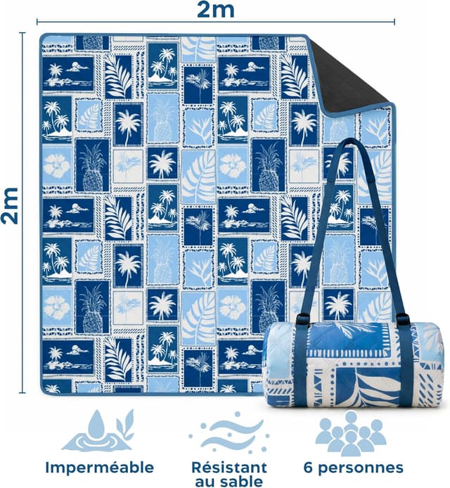 Detalle de Twinzee Couverture de pique-nique 200 x 200 cm imperméable, anti-sable et lavable