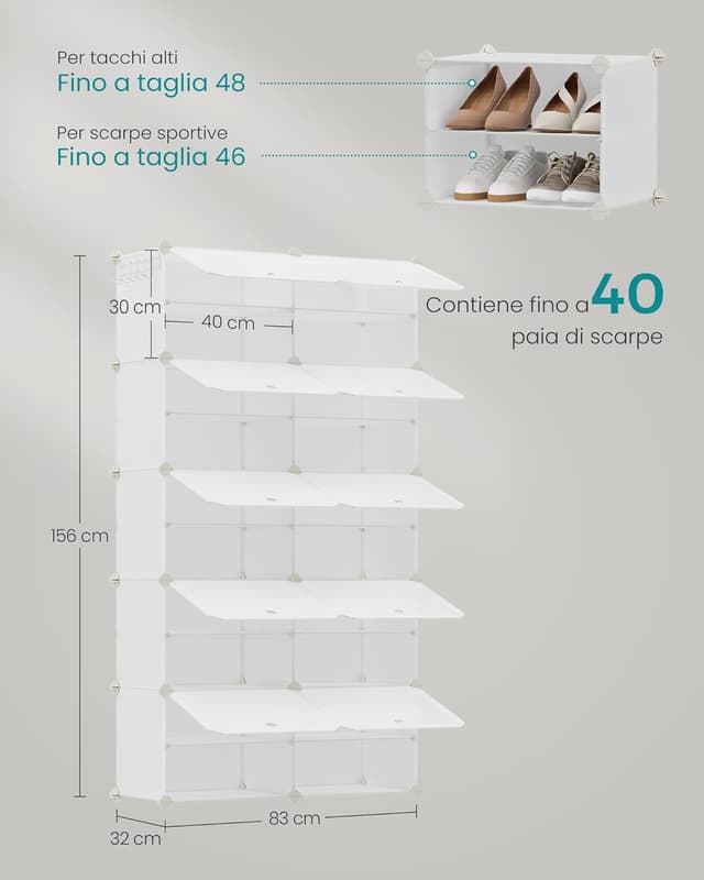 Detalle de SONGMICS Scarpiera modulare bianco nuvola LPC035W02 da 10 scomparti (fino a 40 paia)