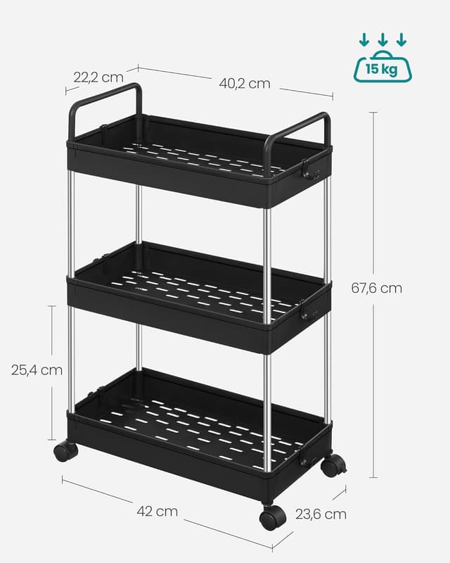 Thumbnail 4 de SONGMICS Chariot de Rangement 3 Niveaux Noir KSC019B01