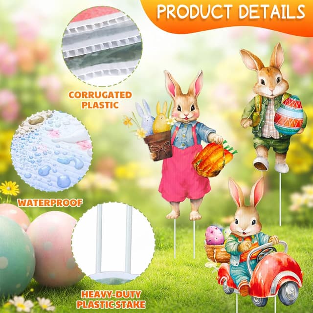 Detalle 2 de GoTilo Osterdeko Gartenstecker Osterhasen 12-teilig