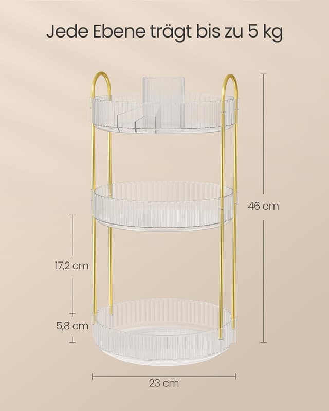 Detalle de SONGMICS Make-up Organizer drehbar, rund, 3 Ebenen – Kosmetik-Aufbewahrung JKA011W02
