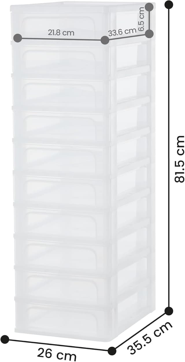 Detalle de Iris Ohyama OCH-2100 cassettiera in plastica con 10 cassetti medi, portaoggetti bianco (formato A4/A5/A6)