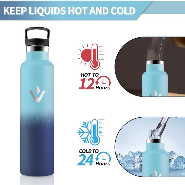 Detalle de Motswedi Gourde isotherme 1 L avec paille et poignée (anti-fuite) en inox, bleu ciel & bleu foncé