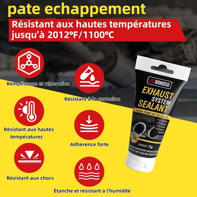 Detalle de LOCBONDSO pâte d’échappement 1100°C (75 g) – colmater trous, fissures et points de rouille