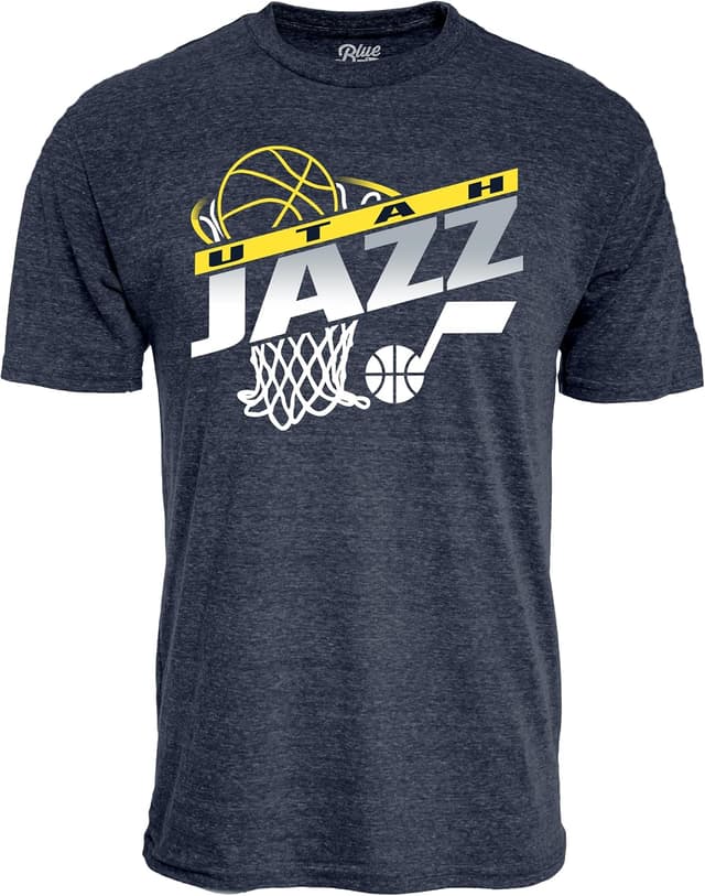 Detalle de Blue 84 Utah Jazz Youth Tri-Blend T-Shirt (Hoop Team Color) — Officially Licensed Unisex Kids