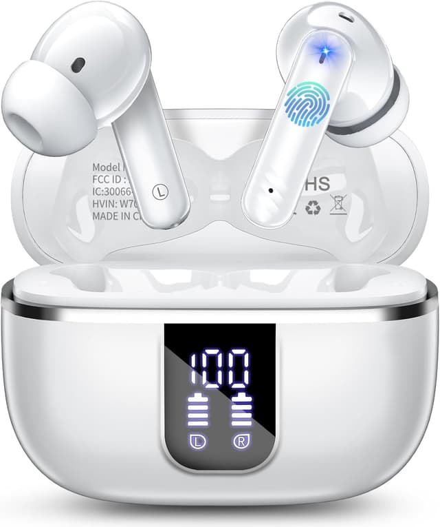 Detalle de OWMSIC 2026 New Wireless Earbuds (Bluetooth 5.4) with Noise Cancelling Mic and IPX7, 46H in-Ear – White