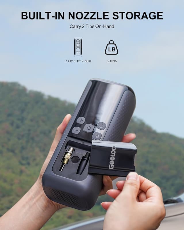 Detalle de GOOLOO GT160 DUAL portable tyre inflator (dual-cylinder) up to 160 PSI with LED colour screen