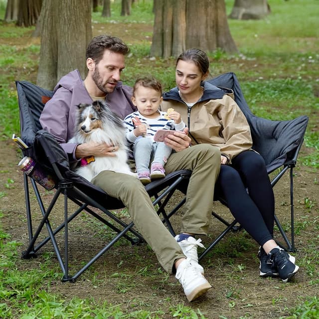 Detalle 2 de EVER ADVANCED faltbarer Campingstuhl 145 cm breit für 2 Personen (Faltsofa mit hoher Rückenlehne)