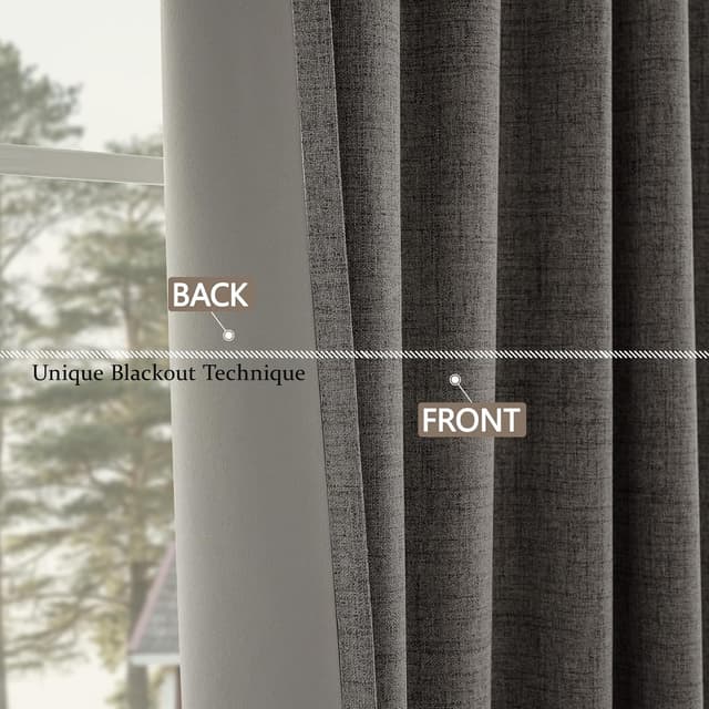 Detalle 2 de CUCRAF 100% Blackout Curtains Grey – 2 Eyelet Panels, 46 x 90 Inch Drop