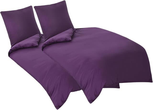 Detalle de Aisbo Bettwäsche 135x200 4-teilig Lila aus Mikrofaser (mit Reißverschluss) – inklusive 2x Kissenbezüge 80x80