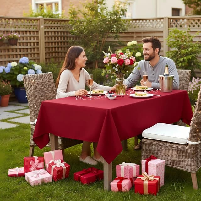 Detalle de sancua Rectangle Tablecloth (60 x 84 Inch) — Stain & Wrinkle Resistant Washable Polyester Table Cover, Red