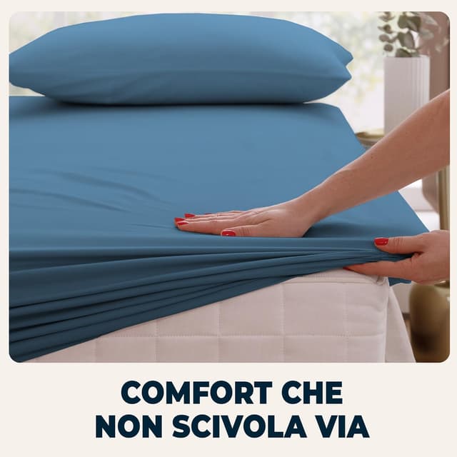 Detalle 2 de Lenzuola con angoli Flowen 120x190 cm Blu Navy in microfibra anti-acaro e ipoallergenica