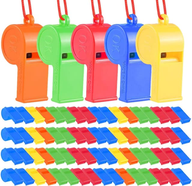 Detalle de WSYUB 72-Pack Plastic Whistles with Lanyard (5 Colors) for Sports, Parties, and Emergency Use