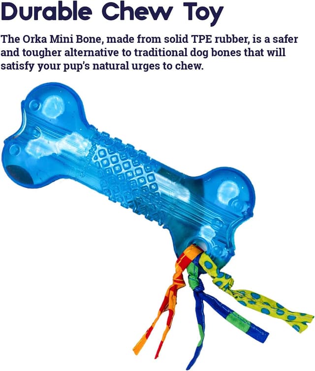 Detalle de Petstages Orka Mini Bone (Bleu Roi) : jouet à mâcher en TPE rigide pour chiens
