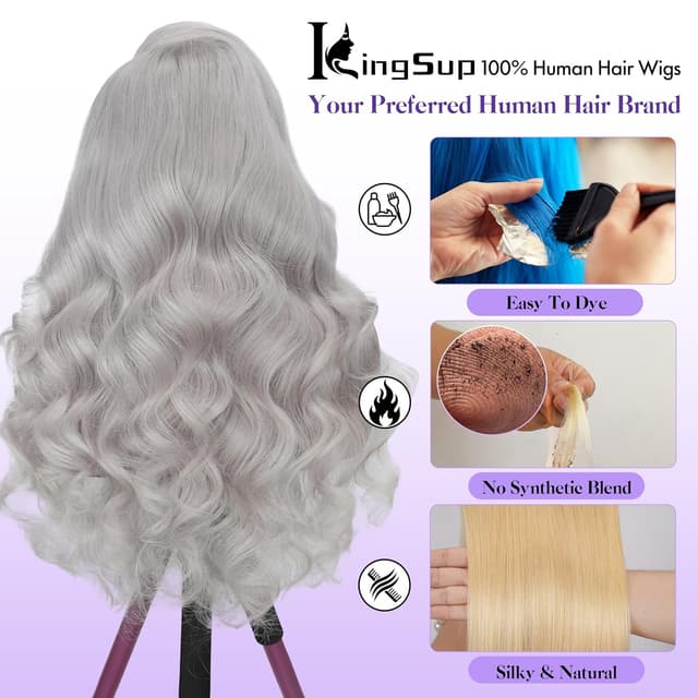 Detalle de KingSup Grey Human Hair 13x6 HD Lace Body Wave Wig (250 Density) — 30 Inch