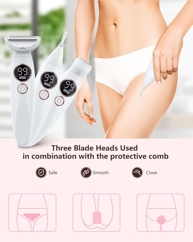 Detalle 2 de 3‑in‑1 Damenrasierer USB‑aufgeladen – Intim & Gesicht 🪒