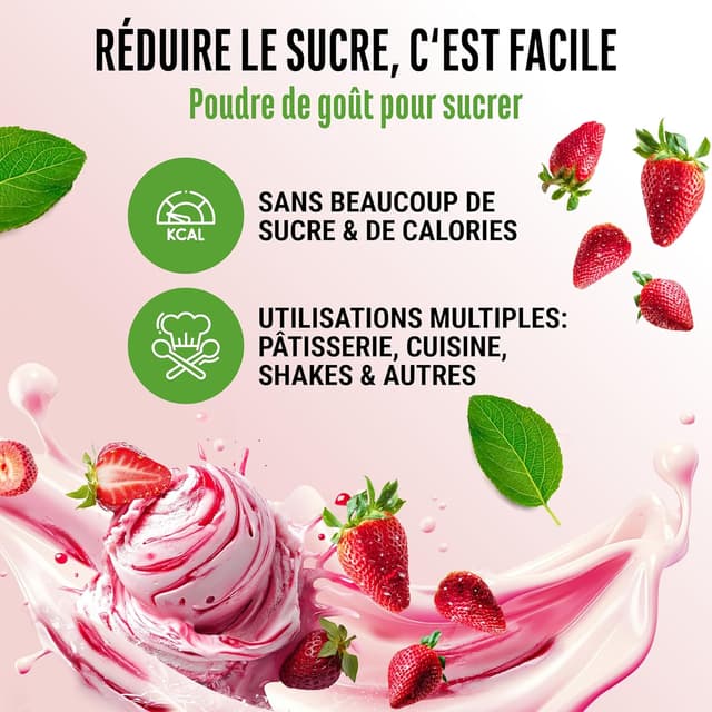 Detalle de Poudre d’arôme Glace à la fraise Flavor Craft – 250 g, goût gourmand pour aliments & boissons