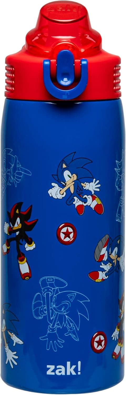 Detalle de Zak Designs Sonic the Hedgehog Sage Kids 19oz Stainless Steel Water Bottle (Leak-Proof Straw, Handle)