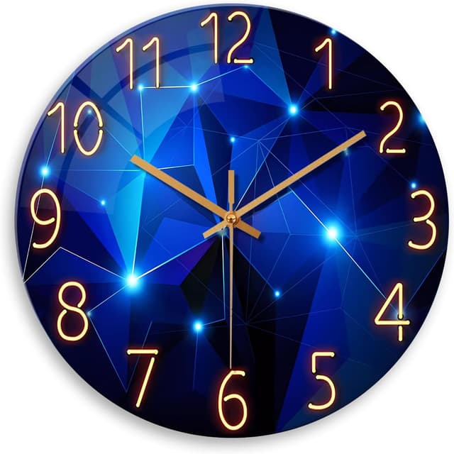 Detalle de Constantplanet Blue Wall Clocks: batteriebetriebene Glas-Wanduhr ohne Ticken (ab 16 Zoll)
