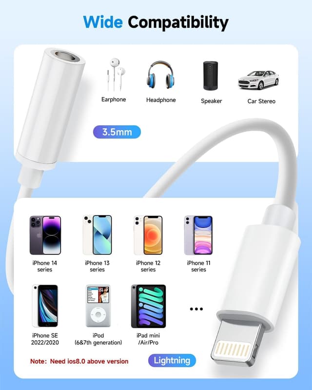 Thumbnail 6 de Apple MFi Certified Lightning to 3.5mm Headphone Jack Adapter (Premium DAC) — White, 1-Pack