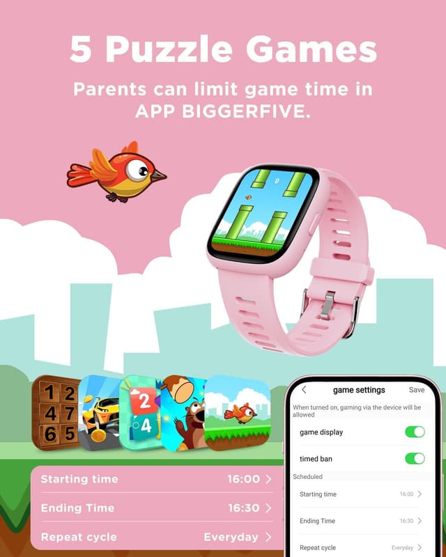Detalle 2 de BIGGERFIVE Kids Smart Watch (1.8" Fitness Watch) with step counter, heart rate, sleep tracking and puzzle games