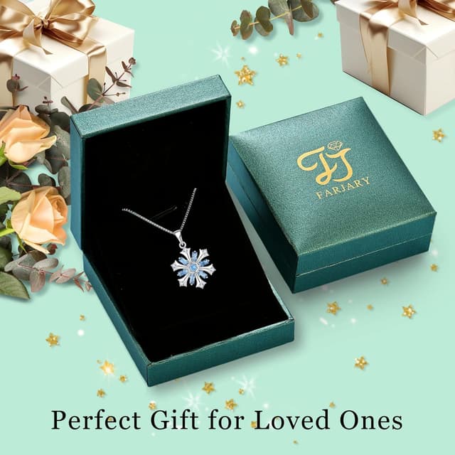Detalle 1 de FJ Schneeflocke Kette Damen aus 925er Sterling Silber mit Aquamarin und Schneeflocken-Anhänger
