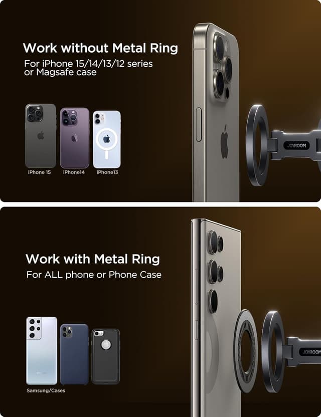 Detalle de JOYROOM Fits MagSafe Car Mount with 20xN55 magnets, all-metal foldable magnetic phone holder
