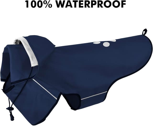 Detalle de BiPawTi Waterproof Dog Coat for Large Dogs (Reflective, Hoodie) – Blue, XL