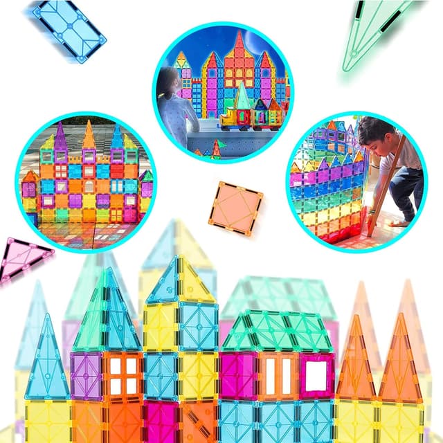 Thumbnail 6 de 100PCS Magnetic Tiles Set 3D Rainbow Castle, 2 Cars 🧩