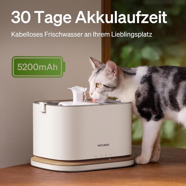 Detalle 2 de PETLIBRO Upgrade Katzenbrunnen Dockstream 2 – kabelloser Trinkbrunnen mit App-Überwachung, 3 l, 5-GHz-WiFi