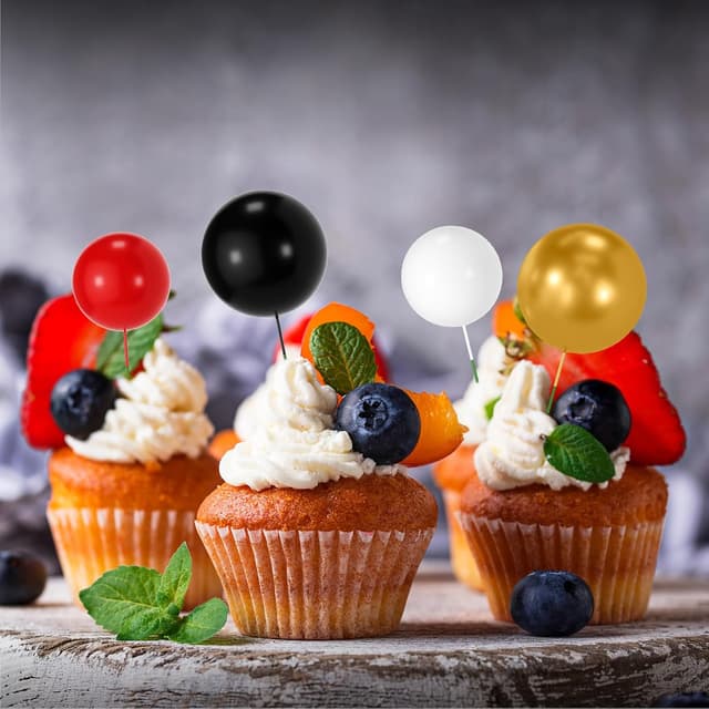 Detalle 2 de NACHLYNN 80 Tortendeko-Kugeln (Schwarz, Rot, Weiß, Gold) – Mini-Ballon-/Cake-Balls für Kuchen & Desserts