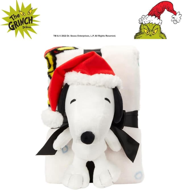 Detalle de Franco Peanuts Snoopy Holiday & Christmas Kids Bedding 2-Piece Plush Pillow and Throw Set, 40 in x 50 in