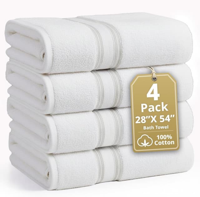 Detalle de Lane Linen 100% Cotton Zero-Twist 4-Pack Bath Towels (28"x54") in White