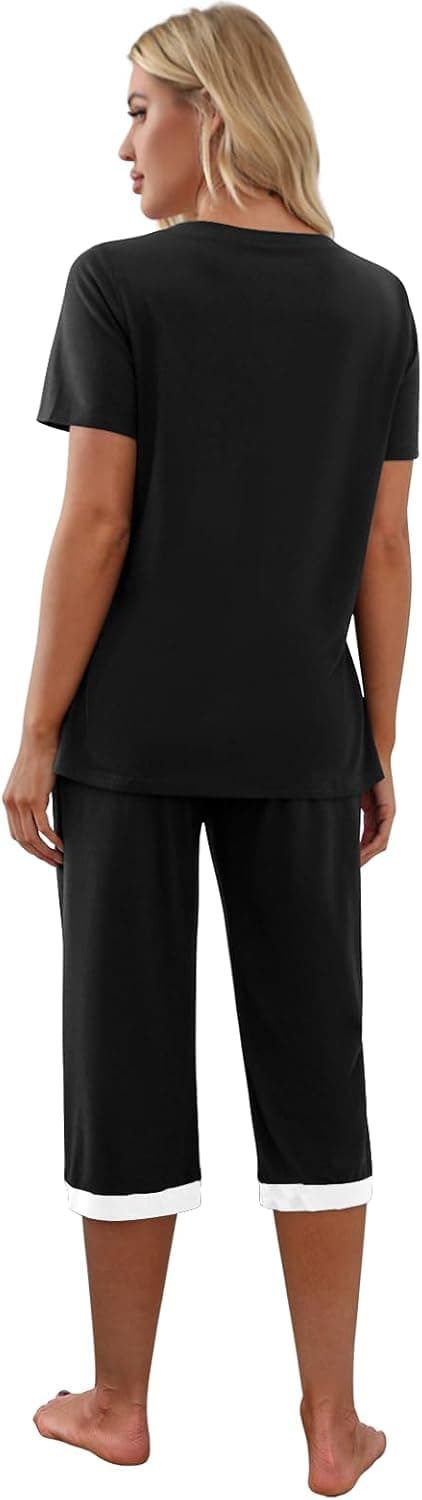 Detalle de PrinStory Women’s Pyjamas Set (Short Sleeve T-Shirt and Capri Pants) with Pockets