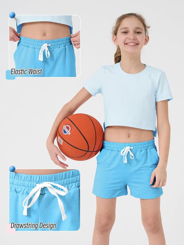 Detalle 2 de QWE 5-Pack Girls Athletic Shorts (Quick-Drying, Drawstring, Pockets)
