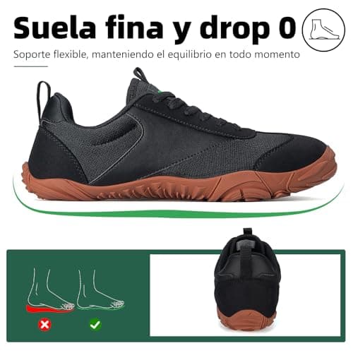 Detalle de SAGUARO zapatillas barefoot ligeras para mujer con puntera ancha y suela de caída cero (Negro, talla 41)
