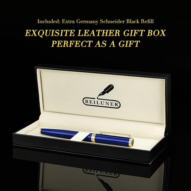 Detalle 2 de BEILUNER Luxury Rollerball Pen (24K Gold Trim) Blue & Gold Gift Set