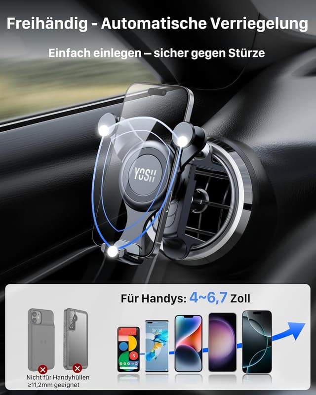 Detalle 2 de YOSH Handyhalterung Mercedes für runde Lüftung