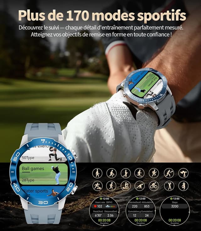 Thumbnail 6 de SUNKTA Montre connectée homme AMOLED 1,43" : appels Bluetooth, santé et autonomie jusqu’à 30 jours