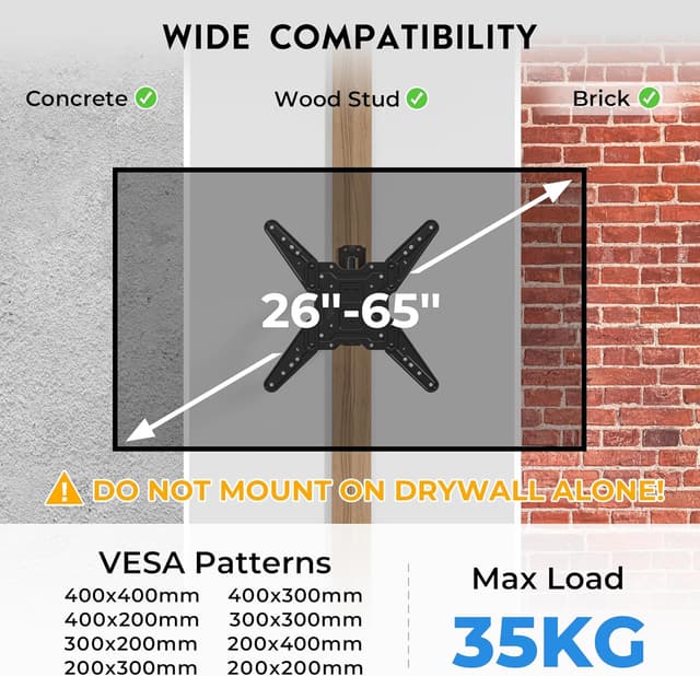 Detalle 2 de BONTEC Langarm TV Wandhalterung 950 mm für 26–65″ Fernseher