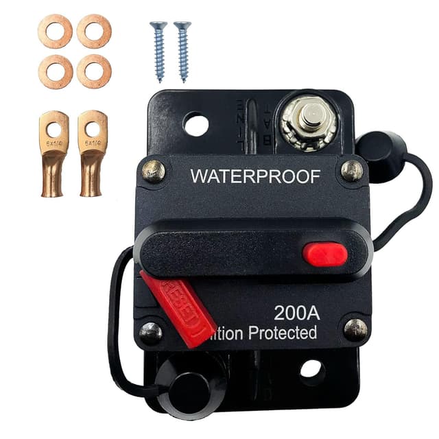 Detalle de SPTSSWET 12V–48V car audio waterproof circuit breaker 200A – manual reset inline fuse protection switch
