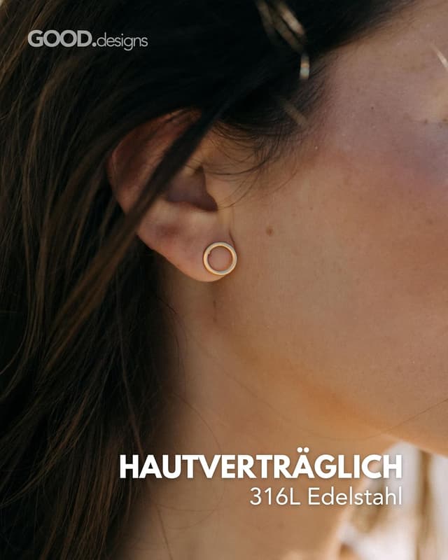 Detalle 2 de GD GOOD.designs Ohrstecker-Set für Damen – runde Kreis-Ohrstecker in Gold-, Roségold-, Silber- und Schwarz-Optik, inkl. Geschenkbox