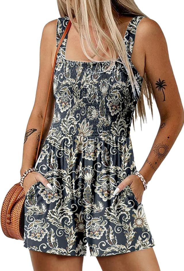 Detalle 2 de Dokotoo Women’s Summer Smocked Rompers Square Neck Sleeveless Jumpsuit