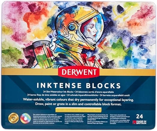 Detalle de Derwent Inktense 💧 Caja con 24 Barras de Tinta Acuarelable Profesional
