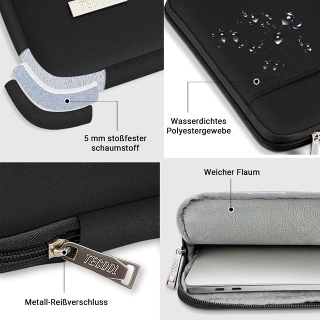 Thumbnail 6 de TECOOL Laptop-Tasche 14 Zoll mit Tragegriff – Schutzhülle für 14" Notebook & 15" Surface Laptop, schwarz